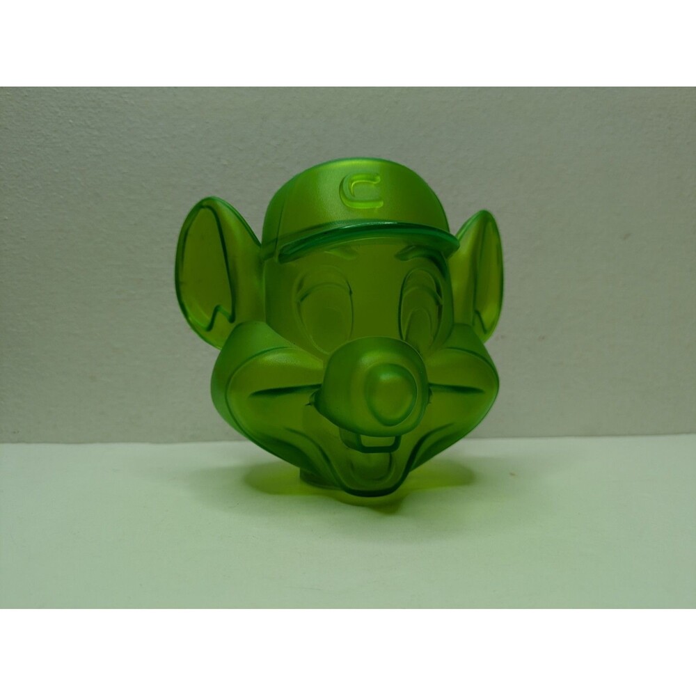 CHUCK E CHEESE Pizza COIN BANK Transparent Lime Neon Green Head 2009 Collectible